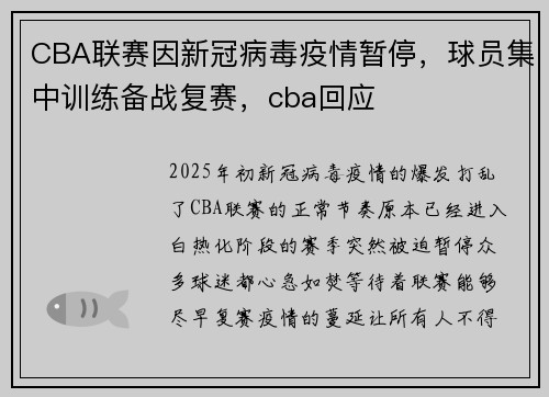 CBA联赛因新冠病毒疫情暂停，球员集中训练备战复赛，cba回应