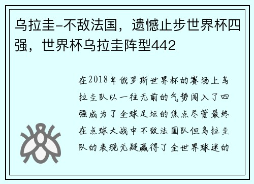 乌拉圭-不敌法国，遗憾止步世界杯四强，世界杯乌拉圭阵型442