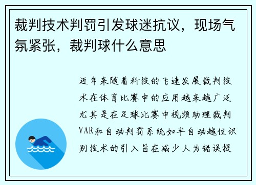 裁判技术判罚引发球迷抗议，现场气氛紧张，裁判球什么意思