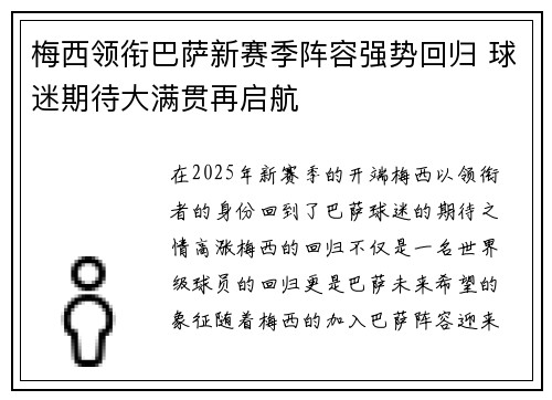 梅西领衔巴萨新赛季阵容强势回归 球迷期待大满贯再启航